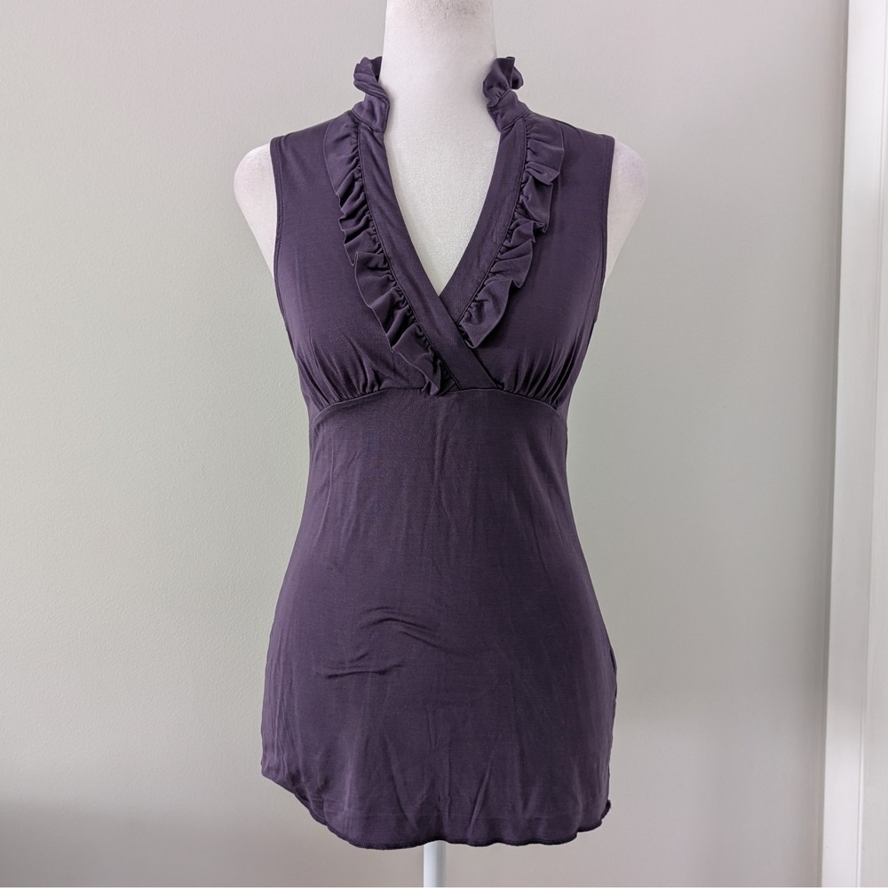Banana Republic Y2K Silk Babydoll Tank Top SMALL Ruffled V-Neck Purple Women